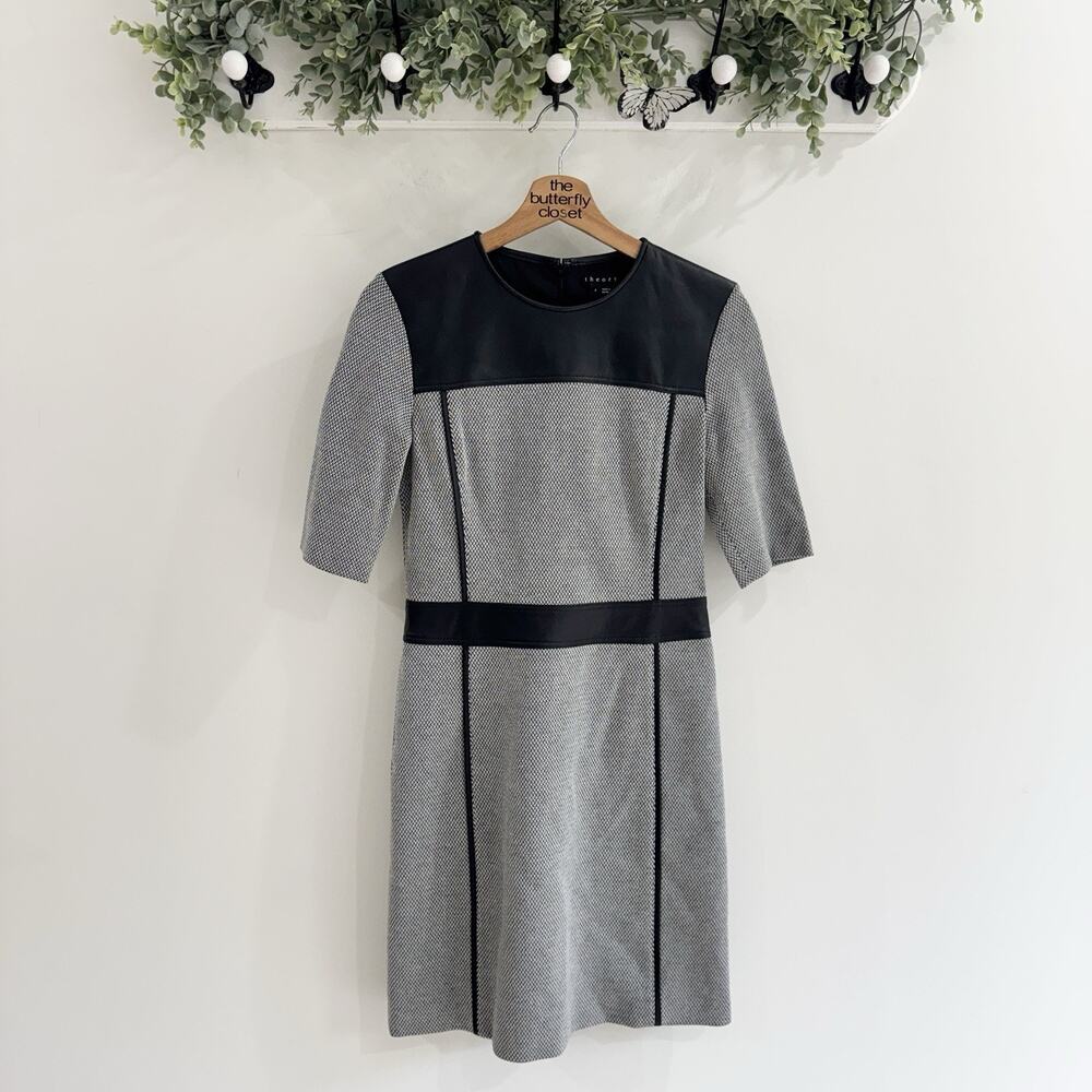 Theory Calvino Elmore sheath dress Lamb Leather Trim Size 4 #10-4692
